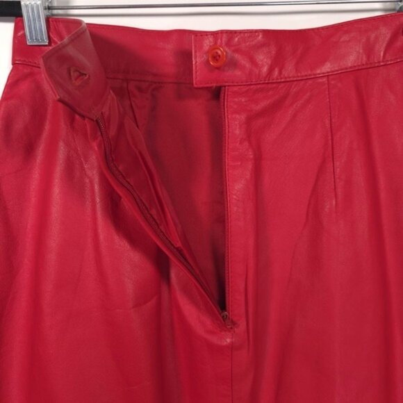 Vintage JFS SIGNATURE GENUINE LEATHER Red Lined Midi Skirt Women's Size 8 - Picture 7 of 9